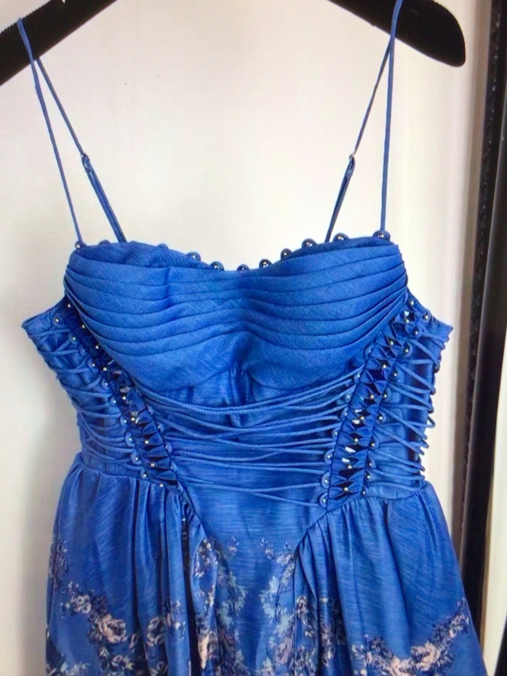 Zimmermann Blue Strapless Lace-Up Floral Midi Dress - Picture 3 of 8